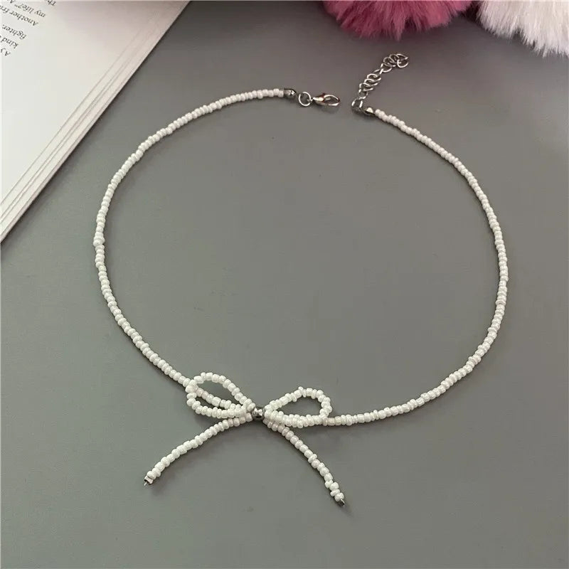 Collier Choker Perles Riz Nœud Papillon – Vintage Élégant Femme Fille