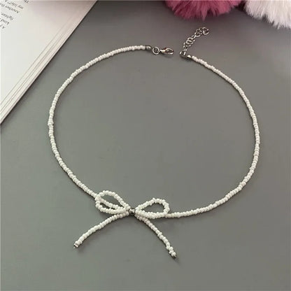 Collier Choker Perles Riz Nœud Papillon – Vintage Élégant Femme Fille