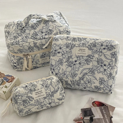 Trousse Maquillage Femme Vintage Fleurs - Pochette Cosmétique Voyage Fermeture Éclair Organisateur Toilette