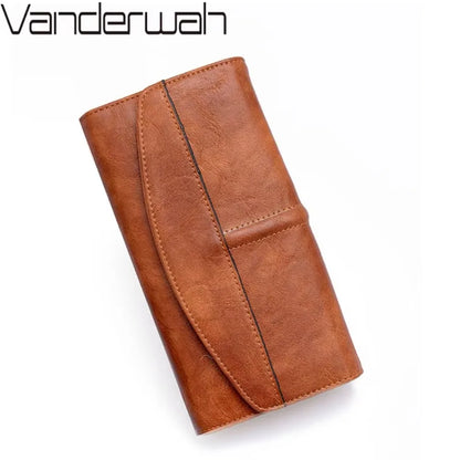 Portefeuille Femme Vintage Cuir PU Long Trifold - Pochette avec Fermoir et Compartiment Téléphone