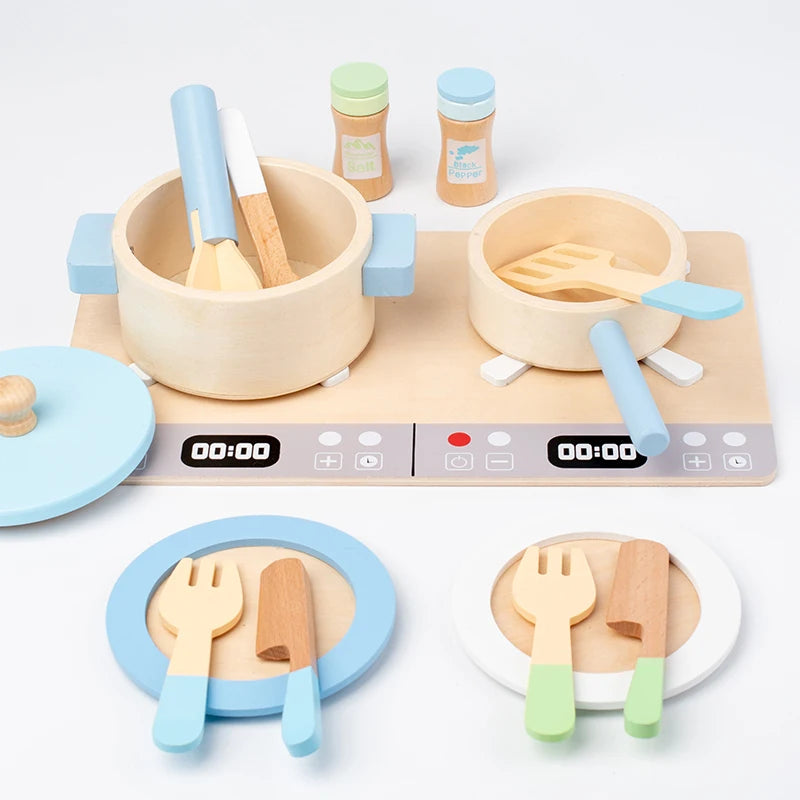 Cuisine Jouet en Bois pour Enfants - Set Complet avec Casseroles, Poêles et Ustensiles 3-6 Ans