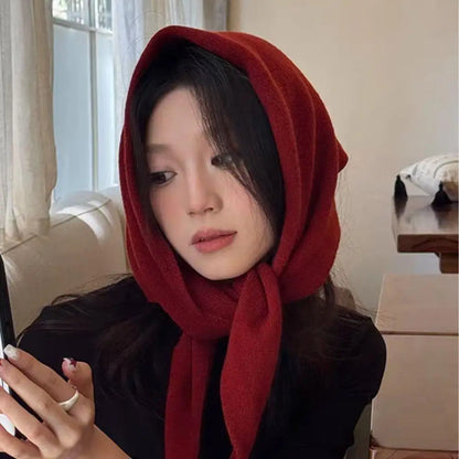Foulard Triangle Laine 100% Coréen Femme - Écharpe Cachemire Longue Chaude Châle Tricotée