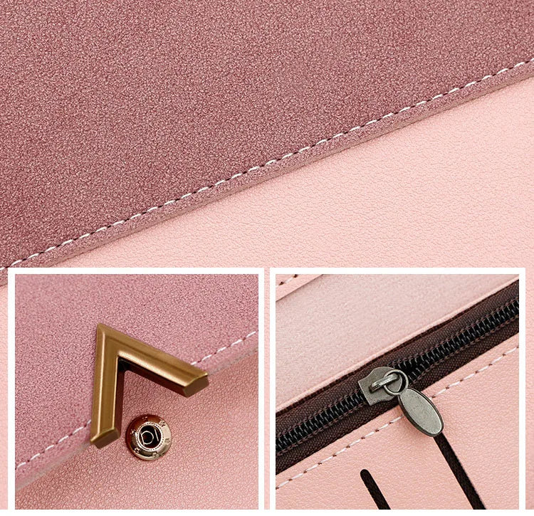 Portefeuille Femme Long Cuir PU Perles - Porte-Monnaie Carte Clutch Mini Fermoir Rouge