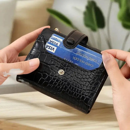 Portefeuille Femme Court Cuir PU Imprimé Crocodile Zippé - Porte-Carte Multi-Emplacements Imperméable Kaki