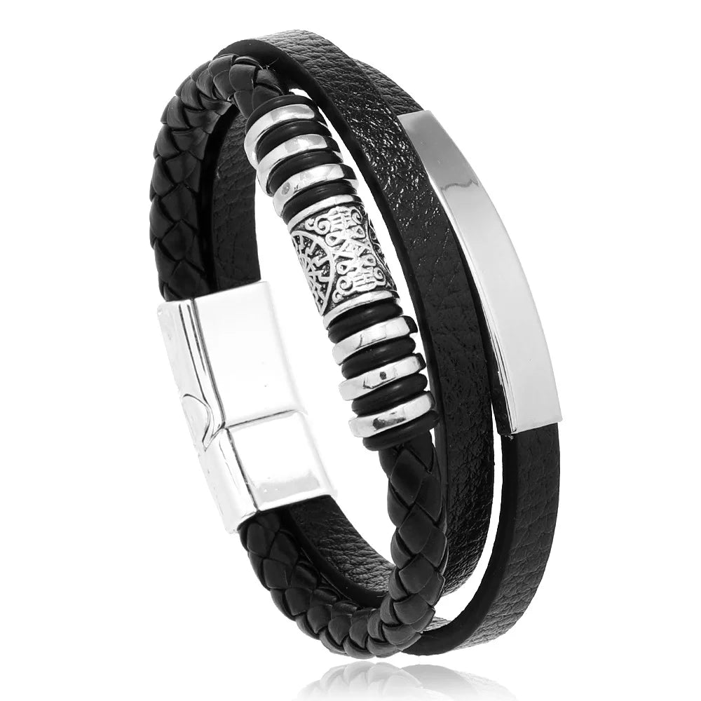 Bracelet Cuir Multicouche Tressé Homme – Acier Inoxydable 21 cm 14 Coloris Cadeau