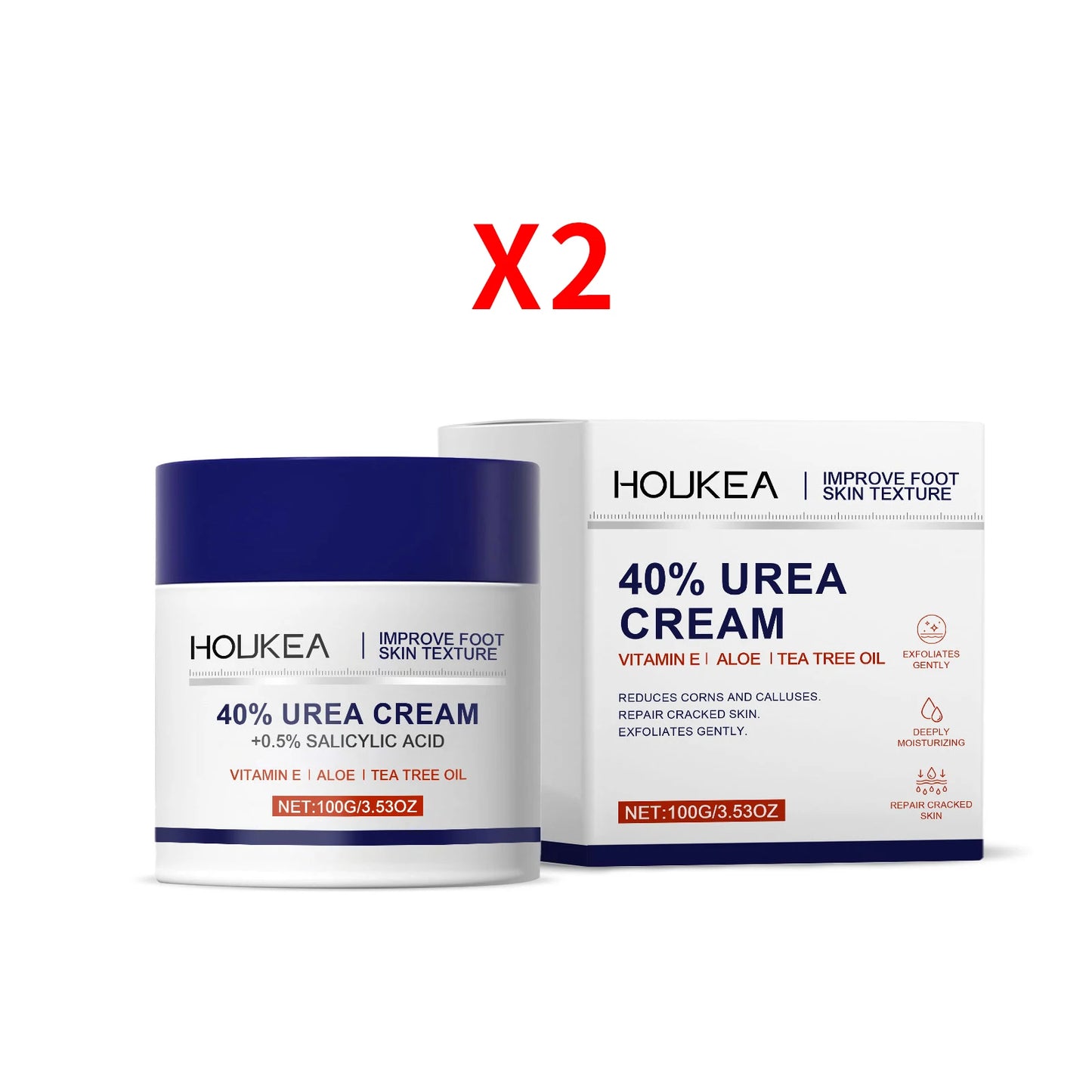 Crème Pieds Urée 40% + Acide Salicylique 0.5% 2pcs - Talons Fissurés Callosités Exfoliante Hydratante