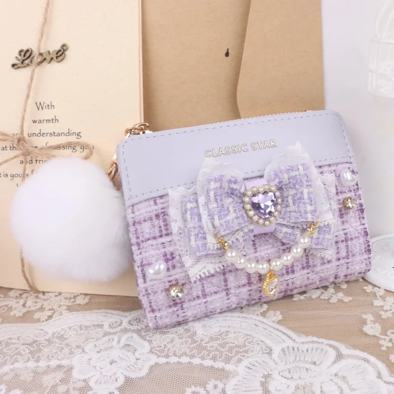 Portefeuille Femme Lolita Mignon Cuir PU - Court Porte-Cartes Monnaie Kawaii Cadeau Fille