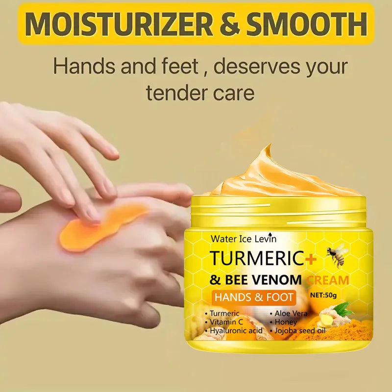 Crème Pieds Mains Curcuma Venin d'Abeille 50g - Réparatrice Anti-Crevasses Hydratante Peaux Sèches Abîmées