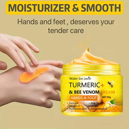 Crème Pieds Mains Curcuma Venin d'Abeille 50g - Réparatrice Anti-Crevasses Hydratante Peaux Sèches Abîmées