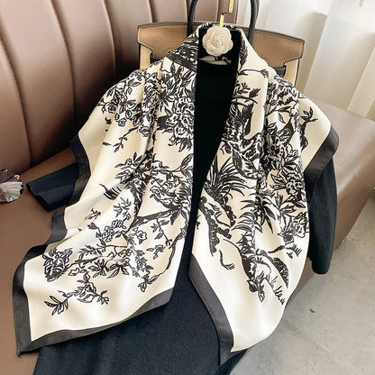 Foulard Carré Soie Twill Design Femme - Écharpe Hijab Bandana Châle Luxe Headband