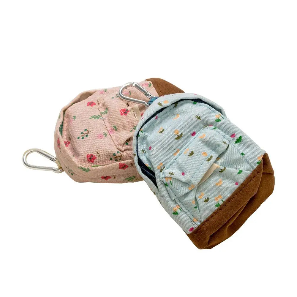 Porte-Monnaie Kawaii Toile Motif Floral - Mini Pochette Zip pour Clés et Cartes