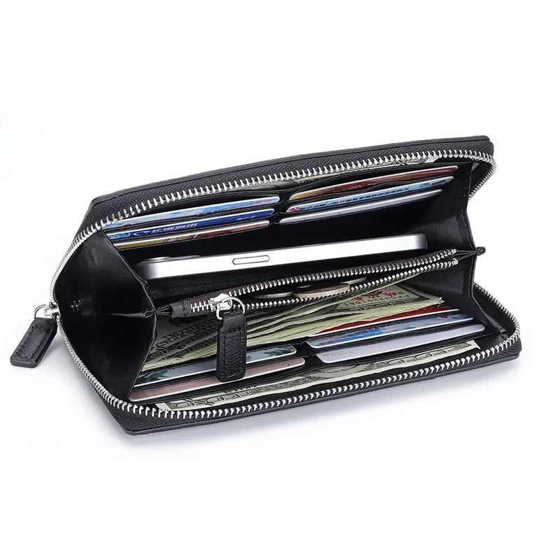 Portefeuille Femme Long Cuir Véritable Luxe - Clutch Design Marque Cadeau Cash Purse Élégant Marron