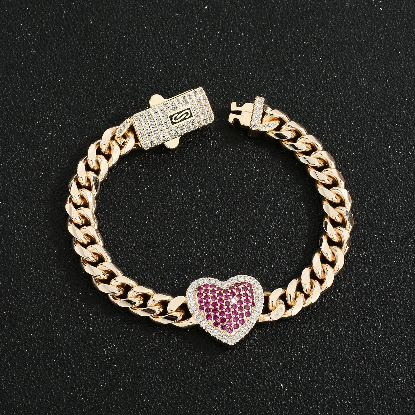 Bracelet Chaîne Cœur Plaqué Or 14K – Cuivre Unisexe, Style Hip-Hop Chic