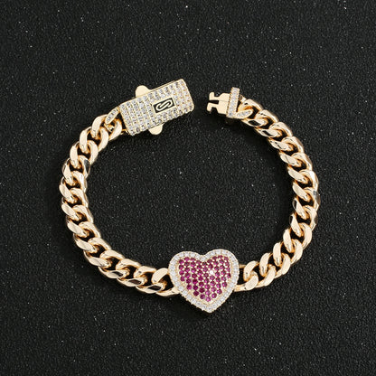 Bracelet Chaîne Cœur Plaqué Or 14K – Cuivre Unisexe, Style Hip-Hop Chic