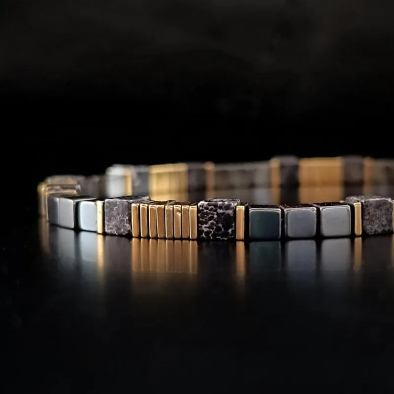 Bracelet Hématite & Tourmaline Homme – Pierres Naturelles Minimaliste Énergie