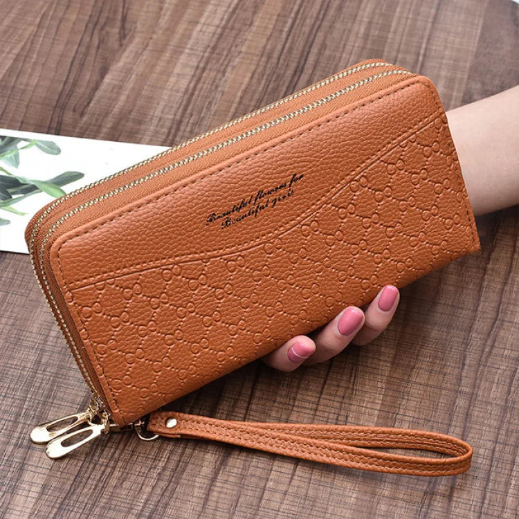 Portefeuille Long Femme Double Fermeture Éclair - Clutch Grande Capacité Cuir Europe