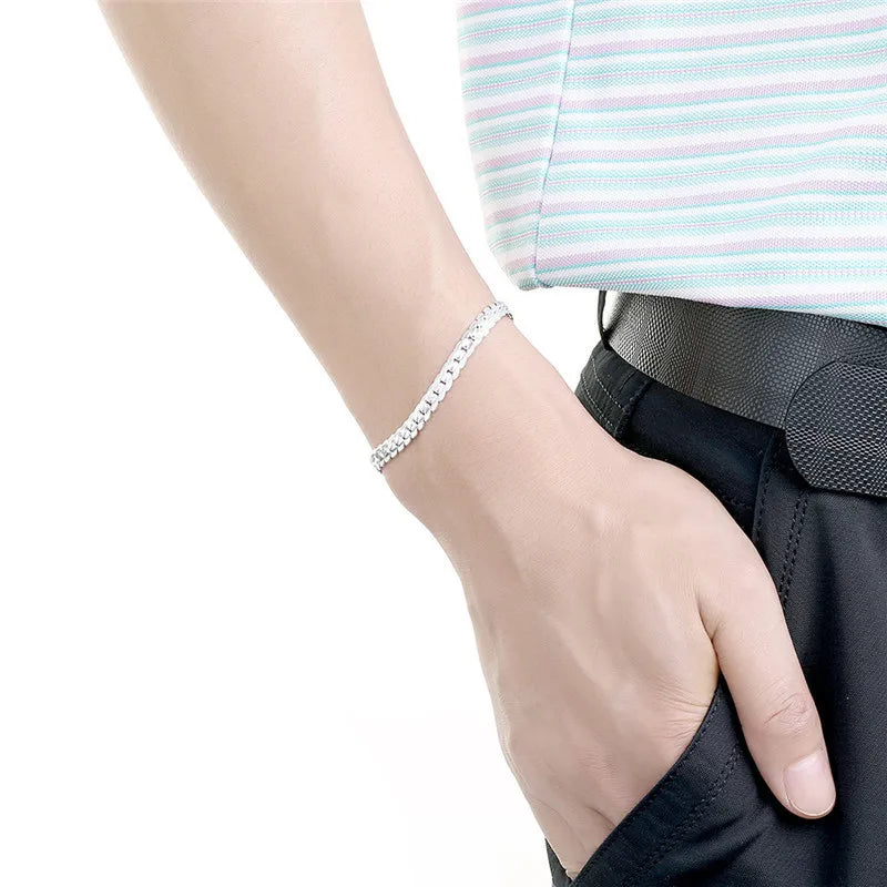 Bracelet Chaîne Plate Argent Sterling 925 6mm - Fermoir Homard 18-20cm Femme Homme Mariage