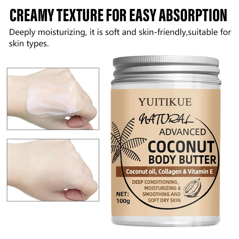 Crème Corps Naturelle Noix de Coco 100g - Huile Coco Collagène Hydratation Profonde Absorption Rapide Peau Sèche