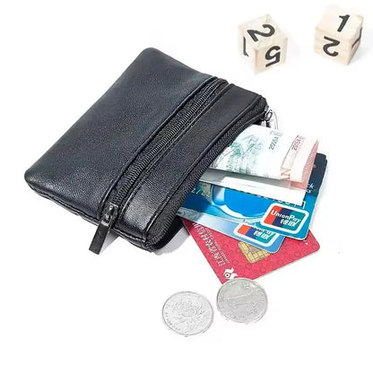 Porte-Monnaie Cuir Compact avec Porte-Clés - Mini Portefeuille Zippé Homme Femme Enfant