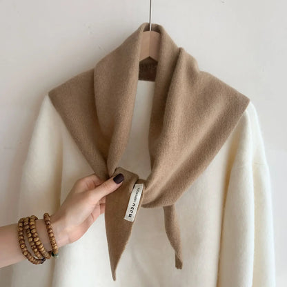 Foulard Triangle Laine Niche Britannique Coréen Vert - Écharpe Tricotée Multifonction Femme