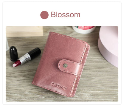 Portefeuille Femme Cuir Véritable Luxe Rose - Porte-Monnaie Compact Fermoir Hasp Porte-Carte Qualité