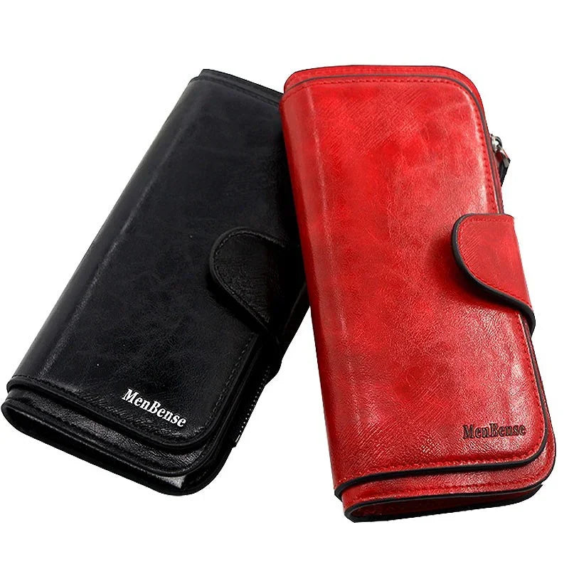 Portefeuille Femme Cuir Vintage Tri-Fold - Wallet Porte-Téléphone Coin Purse Carteira Feminina
