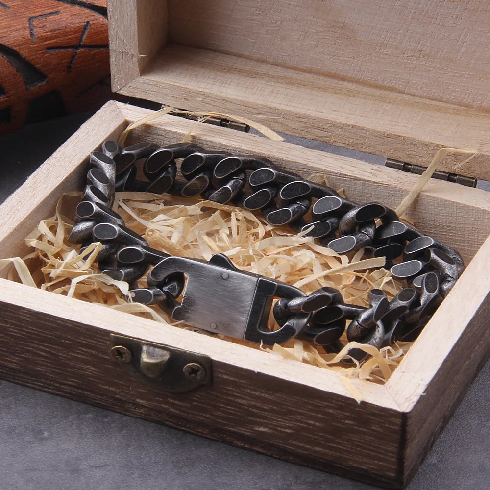 Bracelet Gourmette Acier Inoxydable Homme – Chaîne 12mm Style Viking Vintage