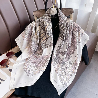 Foulard Carré Soie Twill Design Femme - Écharpe Hijab Bandana Châle Luxe Headband