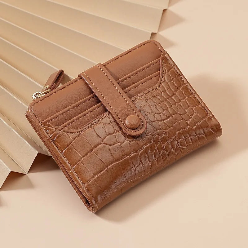 Portefeuille Femme Cuir PU Motif Crocodile - Porte-Cartes Court Bifold