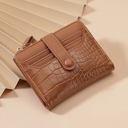 Portefeuille Femme Cuir PU Motif Crocodile - Porte-Cartes Court Bifold