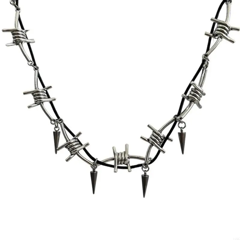Set Collier Bracelet Fil Barbelé Punk – Ajustable Gothique Unisexe