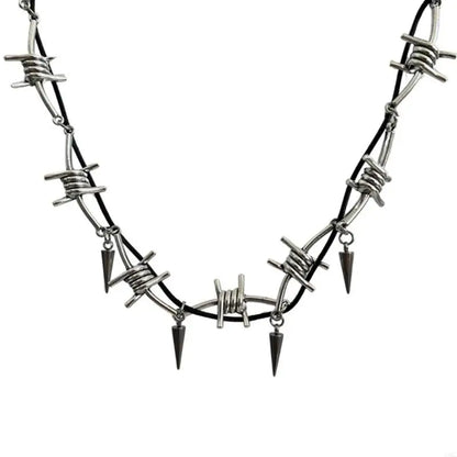 Set Collier Bracelet Fil Barbelé Punk – Ajustable Gothique Unisexe