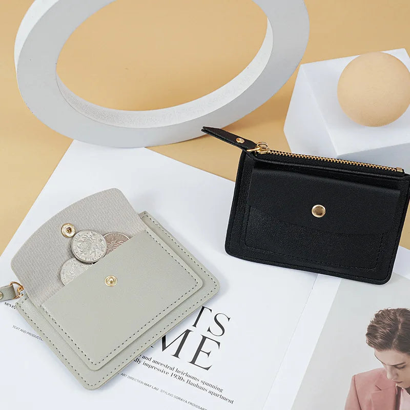 Portefeuille Femme Court Simple Cuir PU - Mini Porte-Cartes Zip Fermoir Slim