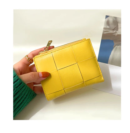 Portefeuille Femme Cuir Tressé - Porte-Monnaie Bifold Multi-Cartes Compact