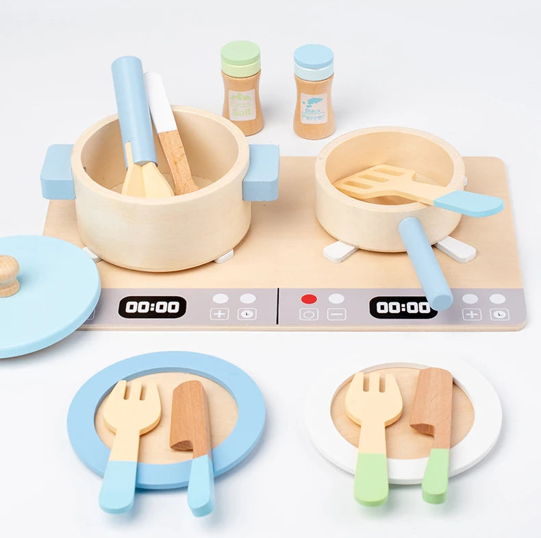 Cuisine Jouet en Bois pour Enfants - Set Complet avec Casseroles, Poêles et Ustensiles 3-6 Ans