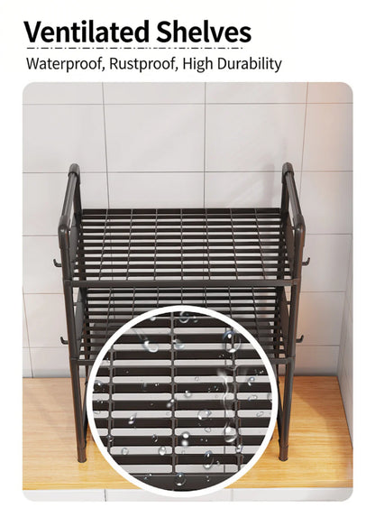 Étagère de Rangement Cuisine avec Crochets - Support Micro-Ondes et Organisateur Comptoir