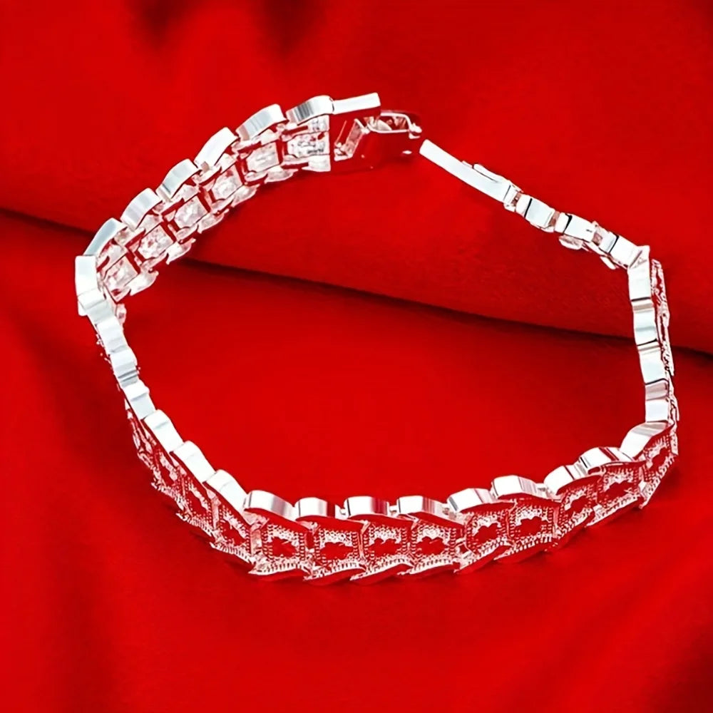 Bracelet Classique Argent Sterling 925 - 8 Pouces Unisexe Mariage Fiançailles