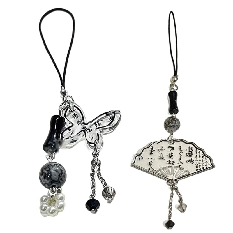 Charm Téléphone Éventail Papillon Chinois – Pendentif Acrylique Calligraphie