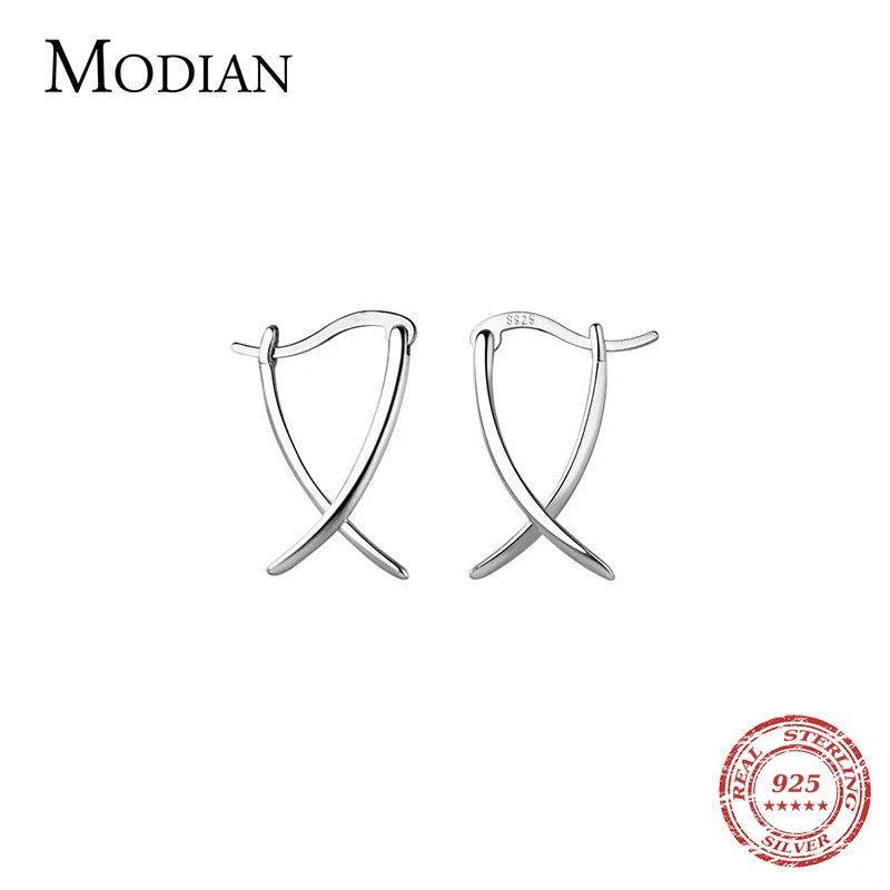 Boucles Oreilles Créoles Argent Sterling 925 MODIAN - Abstraites Minimalistes Femme Bijoux Été