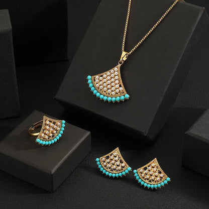 Parure Mariée Éventail Zircon Or 18K – Collier Boucles Bague