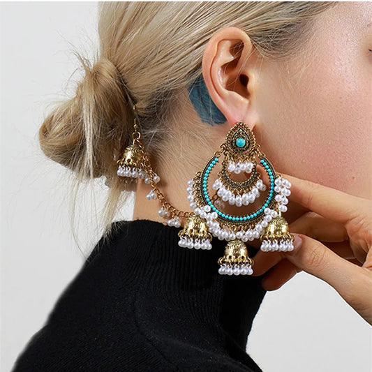 Ensemble Boucles Perles Pompons – Accessoire Cheveux Assorti Vintage