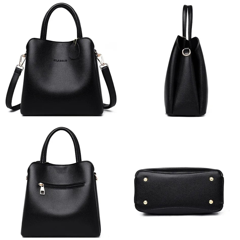 Sac à Main Femme Cuir Luxe 3 Poches - Tote Crossbody Designer Petit