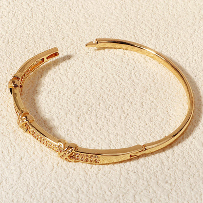 Bracelet Cuivre & Zirconia Femme – Élégance Minimaliste Style Européen