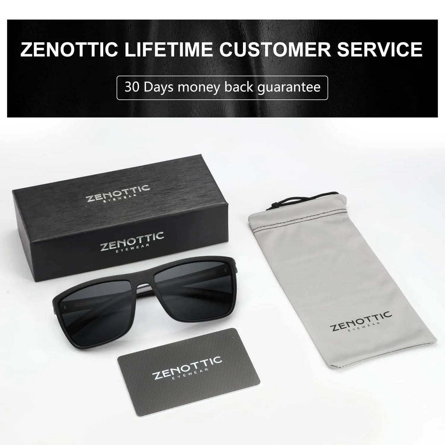 ZENOTTIC Lunettes de Soleil Polarisées Carrées — TR-90 Léger, UV400, Unisexe