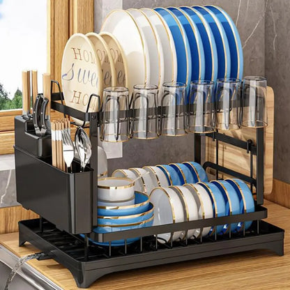 Égouttoir à Vaisselle 2 Étages - Organisateur de Cuisine Pliable