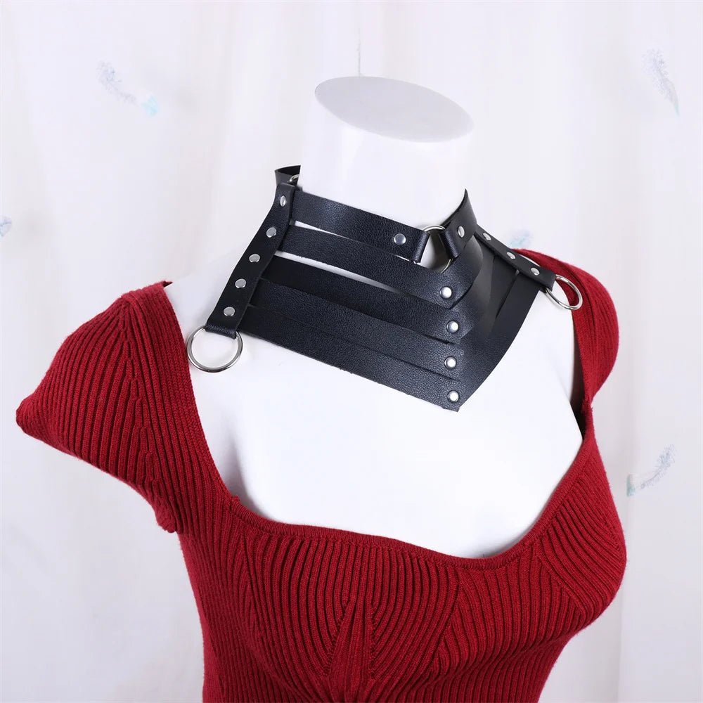 Collier Choker Gothique Cuir Rivets – Ras-du-Cou Punk Rock Noir