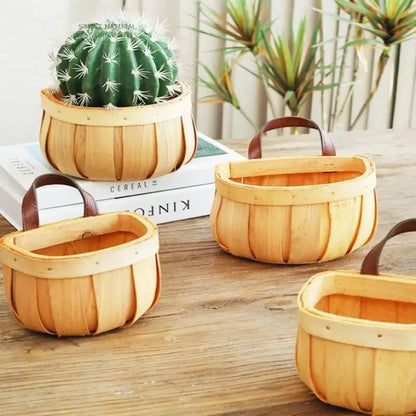 Panier de Rangement Tressé Main en Bois avec Poignée - Organisateur Suspendu pour Cuisine