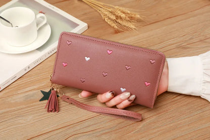 Portefeuille Long Femme Brodé - Pochette Dragonne Multi-Cartes Élégante