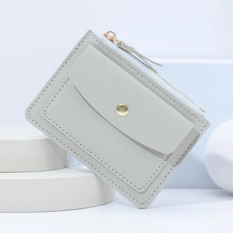 Portefeuille Femme Court Simple Cuir PU - Mini Porte-Cartes Zip Fermoir Slim