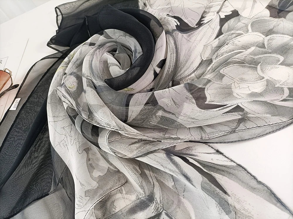 Foulard Écharpe Georgette Dégradé Fleur Femme - Bandana Châle Été Protection Solaire Plage